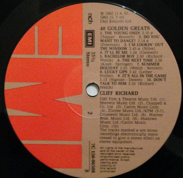 Cliff Richard : 40 Golden Greats (2xLP, Comp)
