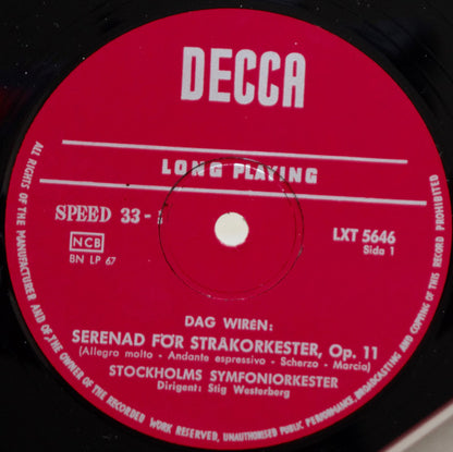 Lars-Erik Larsson, Dag Wirén, Stockholms Symfoniorkester, Stig Westerberg : Pastoralsvit Op. 19 / Liten Marsch / Serenad För Stråkorkester, Op.11 (LP, Mono)