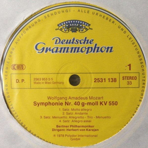 Wolfgang Amadeus Mozart, Berliner Philharmoniker, Herbert von Karajan : Symphonien No. 40 / No. 41 «Jupiter» (LP)