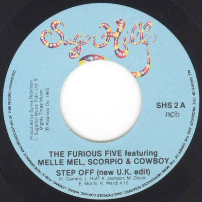 The Furious Five Featuring Scorpio (3), Cowboy & Melle Mel : Step Off (U.K. Edit) (7", Single)