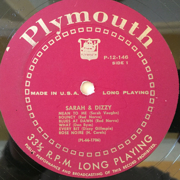 Sarah Vaughan & Dizzy Gillespie : Sarah & Dizzy (LP, Comp, Mono)