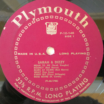 Sarah Vaughan & Dizzy Gillespie : Sarah & Dizzy (LP, Comp, Mono)