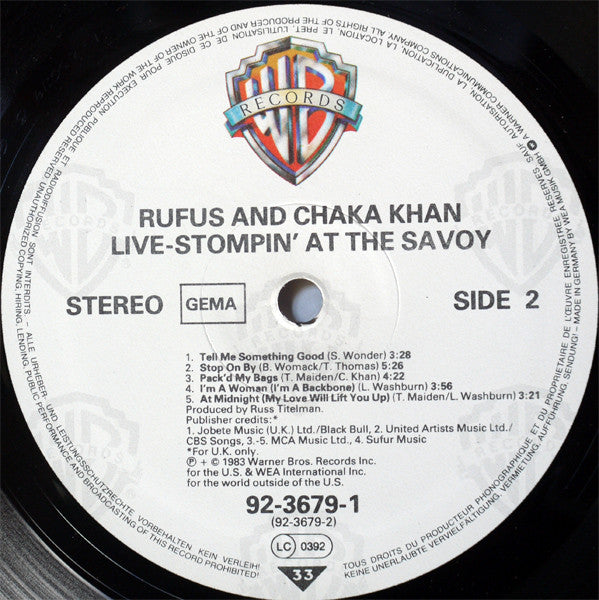 Rufus & Chaka Khan : Stompin' At The Savoy (2xLP, Album)