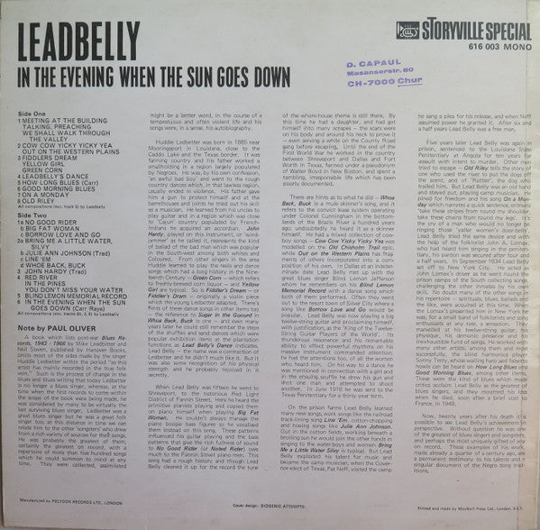 Leadbelly : In The Evening When The Sun Goes Down  (LP, Comp, Mono)