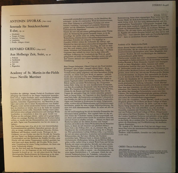 Antonín Dvořák / Edvard Grieg, The Academy Of St. Martin-In-The-Fields, Sir Neville Marriner : Streicherserenade E-dur / Aus Holbergs Zeit (LP, Club, S/Edition)