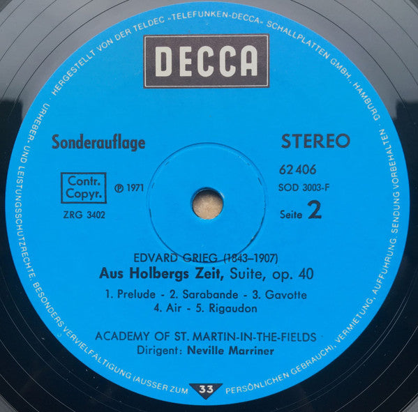 Antonín Dvořák / Edvard Grieg, The Academy Of St. Martin-In-The-Fields, Sir Neville Marriner : Streicherserenade E-dur / Aus Holbergs Zeit (LP, Club, S/Edition)