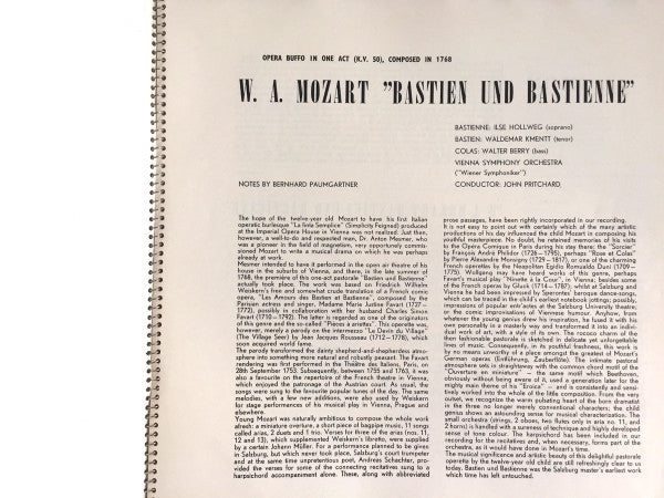 Wolfgang Amadeus Mozart, Wiener Symphoniker, John Pritchard : Bastien Und Bastienne KV 50 (LP, Min)