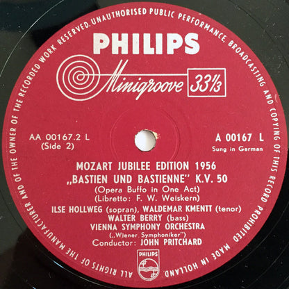 Wolfgang Amadeus Mozart, Wiener Symphoniker, John Pritchard : Bastien Und Bastienne KV 50 (LP, Min)