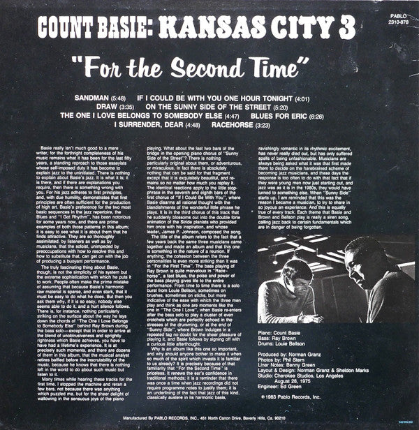 Count Basie / Kansas City 3 : For The Second Time (LP, Album)