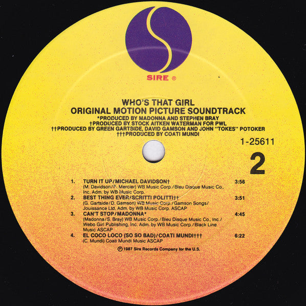 Madonna : Who's That Girl (Original Motion Picture Soundtrack) (LP, Album, SRC)