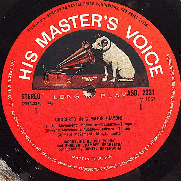 Jacqueline Du Pré - Daniel Barenboim - Joseph Haydn - Luigi Boccherini - English Chamber Orchestra : Haydn: Cello Concerto In C / Boccherini: Cello Concerto In B Flat (LP, Album, ER1)