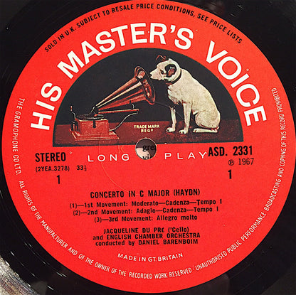 Jacqueline Du Pré - Daniel Barenboim - Joseph Haydn - Luigi Boccherini - English Chamber Orchestra : Haydn: Cello Concerto In C / Boccherini: Cello Concerto In B Flat (LP, Album, ER1)