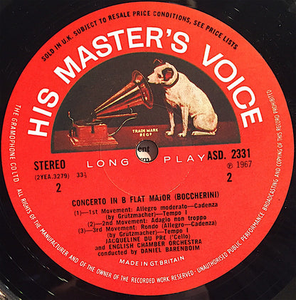 Jacqueline Du Pré - Daniel Barenboim - Joseph Haydn - Luigi Boccherini - English Chamber Orchestra : Haydn: Cello Concerto In C / Boccherini: Cello Concerto In B Flat (LP, Album, ER1)