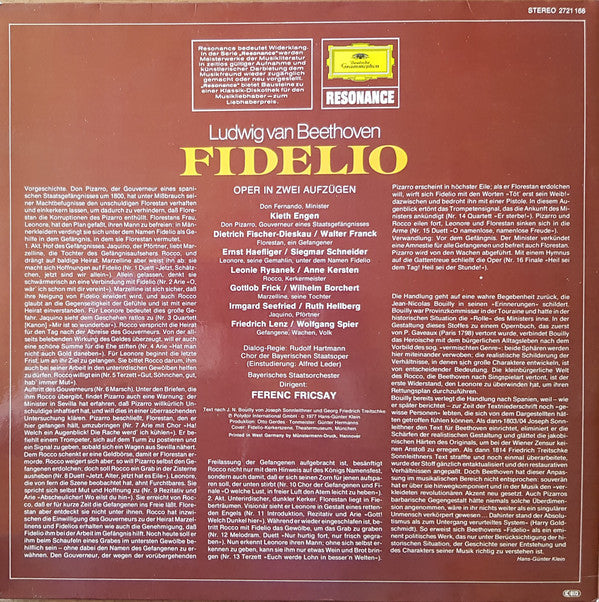 Ludwig van Beethoven, Leonie Rysanek • Irmgard Seefried • Kieth Engen • Dietrich Fischer-Dieskau • Ernst Haefliger • Gottlob Frick • Friedrich Lenz, Bayerisches Staatsorchester, Ferenc Fricsay : Fidelio (2xLP, RE, Gat)