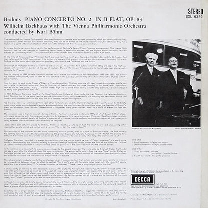 Johannes Brahms, Wiener Philharmoniker, Karl Böhm, Wilhelm Backhaus : Piano Concerto No.2 (LP)