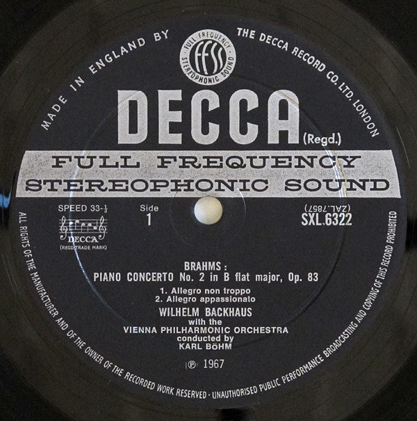 Johannes Brahms, Wiener Philharmoniker, Karl Böhm, Wilhelm Backhaus : Piano Concerto No.2 (LP)