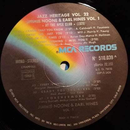 Jimmie Noone, Earl Hines : 1 - "At The Apex Club" 1928 (LP, Comp, RE)