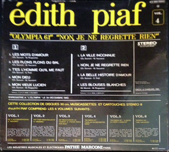 Edith Piaf : Olympia 1961 - Non, Je Ne Regrette Rien - Vol. 4 (LP)
