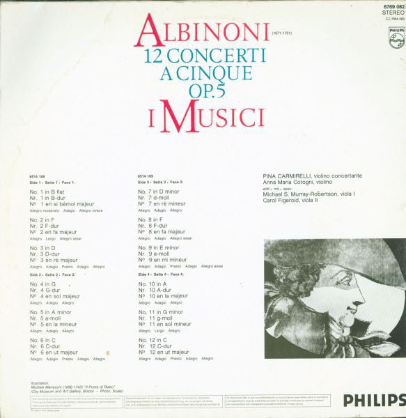 Tomaso Albinoni ● I Musici : 12 Concerti A Cinque Op. 5 (2xLP)