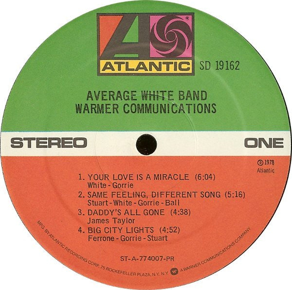 Average White Band : Warmer Communications (LP, Album, PR )