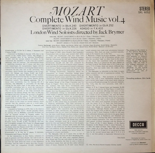 Wolfgang Amadeus Mozart, London Wind Soloists Directed By Jack Brymer : Complete Wind Music Vol.4 (LP, RP)