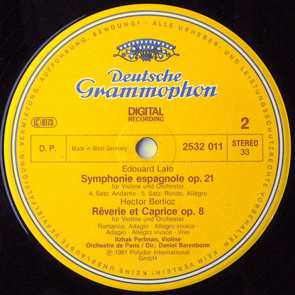 Édouard Lalo / Hector Berlioz, Itzhak Perlman, Orchestre De Paris · Daniel Barenboim : Symphonie Espagnole / Rêverie Et Caprice (LP)