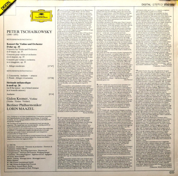 Pyotr Ilyich Tchaikovsky, Gidon Kremer, Berliner Philharmoniker, Lorin Maazel : Violinkonzert, Sérénade Mélancolique (LP)