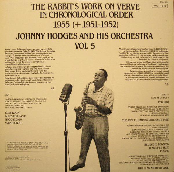 Johnny Hodges And His Orchestra : The Rabbit's Work On Verve Vol. 5 (LP, Comp)