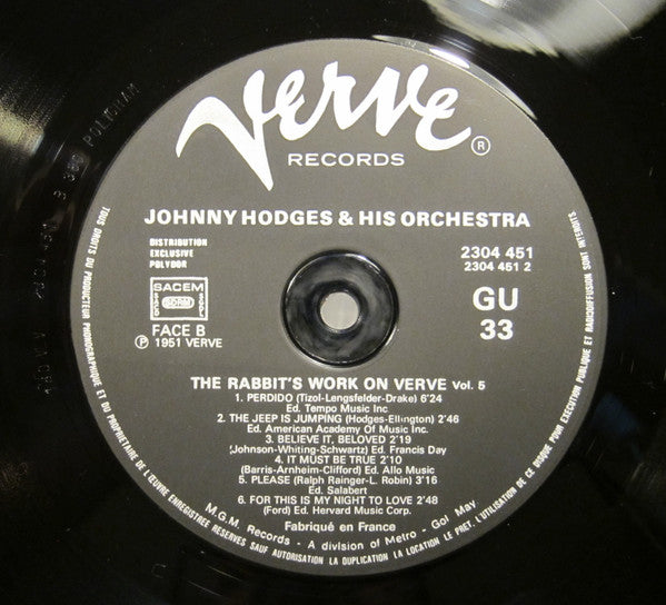 Johnny Hodges And His Orchestra : The Rabbit's Work On Verve Vol. 5 (LP, Comp)