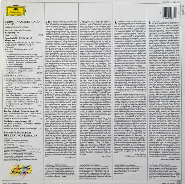 Ludwig van Beethoven, Berliner Philharmoniker, Herbert von Karajan : Symphonie Nr.6 »Pastorale«  Overtüren: »Die Geschöpfe Des Prometheus« •  »Coriolan« •  »Die Ruinen Von Athen« (LP, Comp, RM)