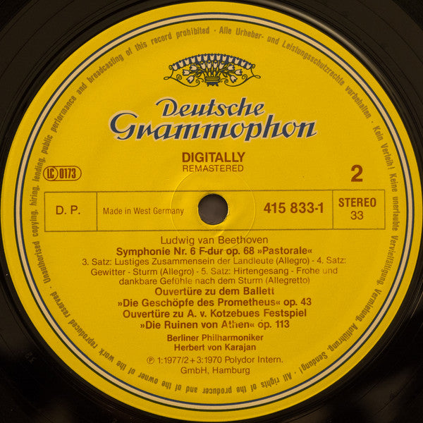 Ludwig van Beethoven, Berliner Philharmoniker, Herbert von Karajan : Symphonie Nr.6 »Pastorale«  Overtüren: »Die Geschöpfe Des Prometheus« •  »Coriolan« •  »Die Ruinen Von Athen« (LP, Comp, RM)