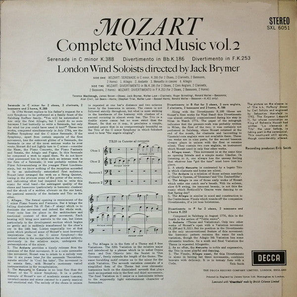 Wolfgang Amadeus Mozart, London Wind Soloists Directed By Jack Brymer : Complete Wind Music Vol. 2 (LP, RP)