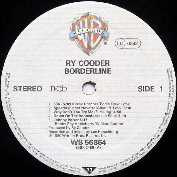 Ry Cooder : Borderline (LP, Album, M/Print)