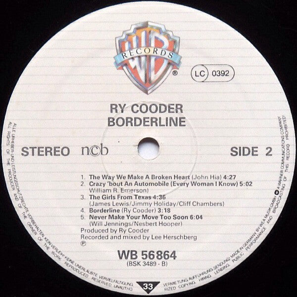 Ry Cooder : Borderline (LP, Album, M/Print)