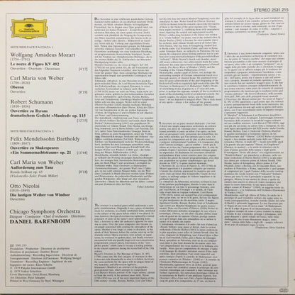 Chicago Symphony Orchestra · Daniel Barenboim : Ein Sommernachtstraum = A Midsummer Night's Dream · Le Nozze Di Figaro · Oberon · Manfred · Aufforderung Zum Tanz = Invitation To The Dance · Die Lustigen Weiber Von Windsor = The Merry Wives Of Windsor (LP)