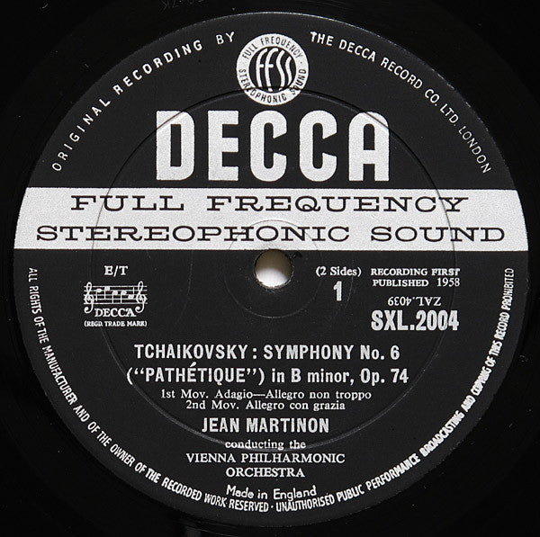 Pyotr Ilyich Tchaikovsky, Jean Martinon, Wiener Philharmoniker : Pathétique (LP, RP)