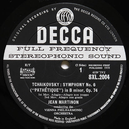 Pyotr Ilyich Tchaikovsky, Jean Martinon, Wiener Philharmoniker : Pathétique (LP, RP)