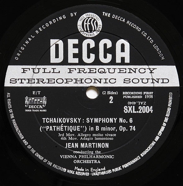 Pyotr Ilyich Tchaikovsky, Jean Martinon, Wiener Philharmoniker : Pathétique (LP, RP)