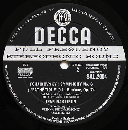 Pyotr Ilyich Tchaikovsky, Jean Martinon, Wiener Philharmoniker : Pathétique (LP, RP)