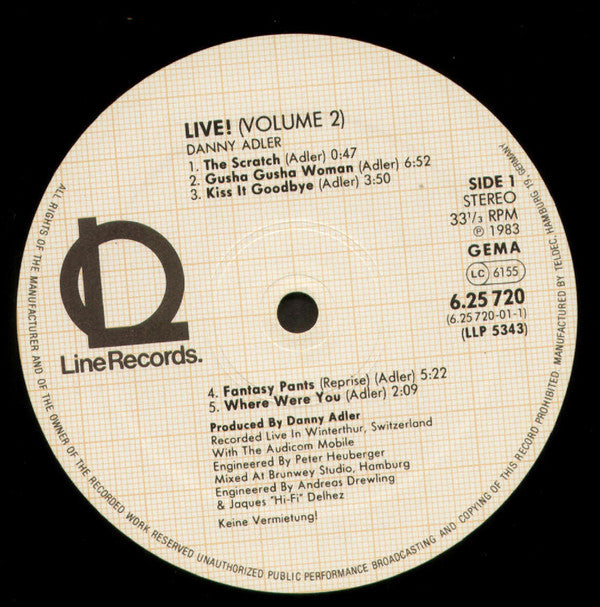 Danny Adler Band : Live! (Volume 2) (LP, Album)