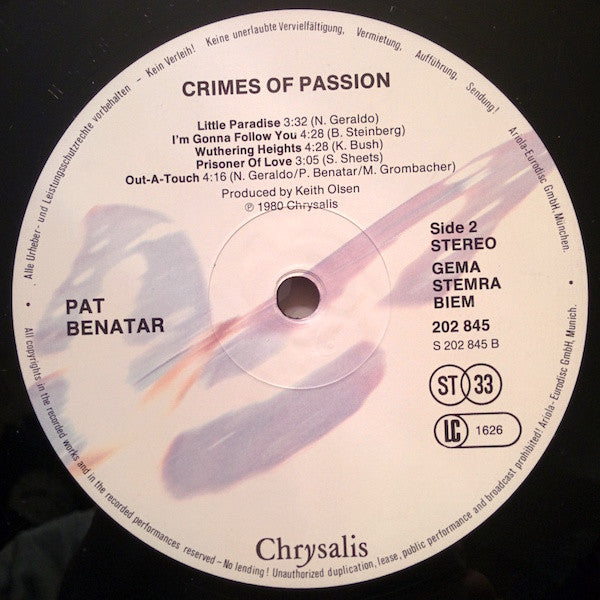 Pat Benatar : Crimes Of Passion (LP, Album, RP)