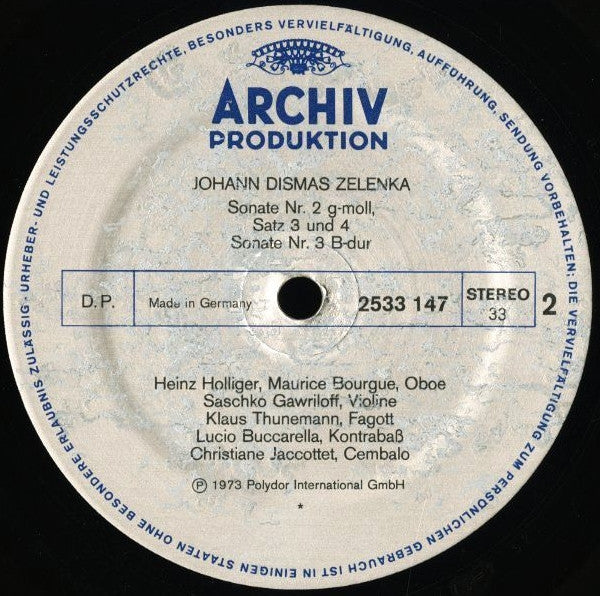 Heinz Holliger, Maurice Bourgue, Saschko Gawriloff, Klaus Thunemann, Christiane Jaccottet, Lucio Buccarella : Jan Dismas Zelenka 6 Sonaten (2xLP)