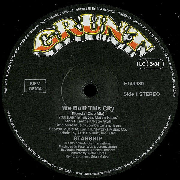 Starship (2) : We Built This City (12")