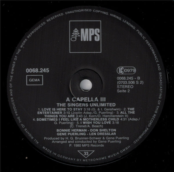 The Singers Unlimited : A Capella III (LP, Album)