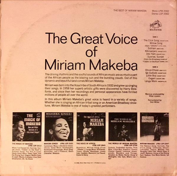 Miriam Makeba : The Best Of Miriam Makeba (LP, Comp, RE)
