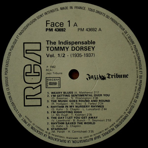Tommy Dorsey : The Indispensable Tommy Dorsey Volumes 1/2 (1935-1937) (2xLP, Comp, RE, Gat)