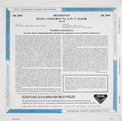 Ludwig van Beethoven, Wilhelm Backhaus, Wiener Philharmoniker, Hans Schmidt-Isserstedt : Piano Concerto No. 4 In G Major (LP, ED1)
