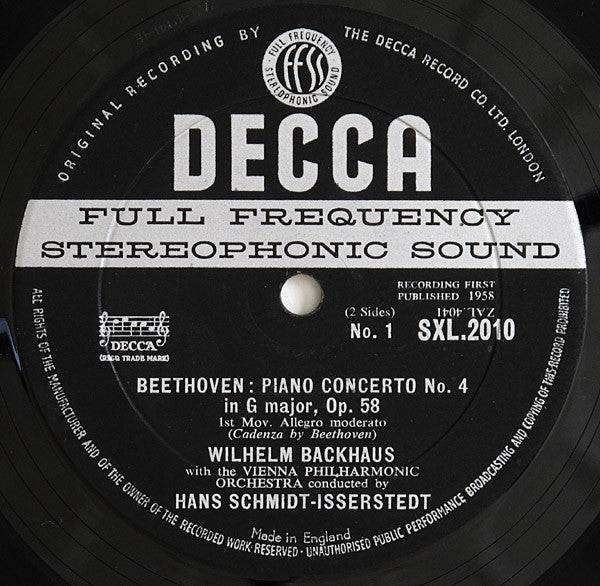 Ludwig van Beethoven, Wilhelm Backhaus, Wiener Philharmoniker, Hans Schmidt-Isserstedt : Piano Concerto No. 4 In G Major (LP, ED1)