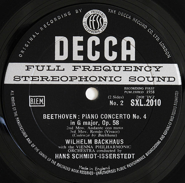 Ludwig van Beethoven, Wilhelm Backhaus, Wiener Philharmoniker, Hans Schmidt-Isserstedt : Piano Concerto No. 4 In G Major (LP, ED1)
