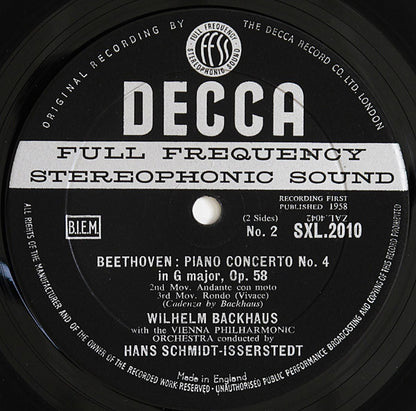 Ludwig van Beethoven, Wilhelm Backhaus, Wiener Philharmoniker, Hans Schmidt-Isserstedt : Piano Concerto No. 4 In G Major (LP, ED1)